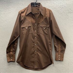 Vintage Fenton Women's Pearl Snap Shirt Top Brown Floral Western Rodeo Cowgirl